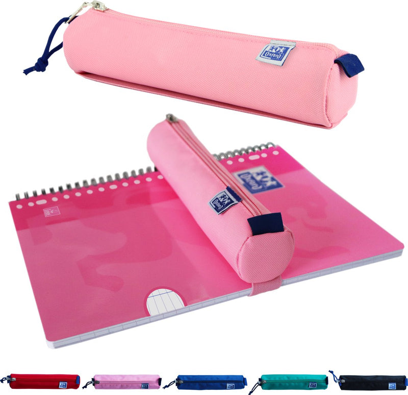 Estuche Oxford - rosa con elástico - estuche redondo 22cm - estuche niño - estuche niña