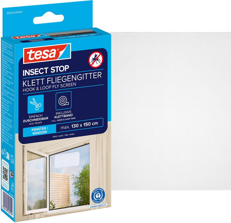 Mosquitera Tesa insect stop h l para ventana - mosquitera con velcro, cortada a medida, sin taladrar - 1 red - 130 x 150 cm - blanco (privacidad de luz)