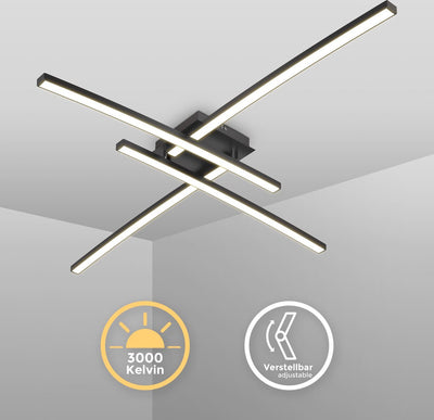 B.K.licht - Plafoniera LED - Plafoniera nera - Barra girevole - Lampada da soggiorno con luce bianca calda 3.000k - 2.200lm - 20w