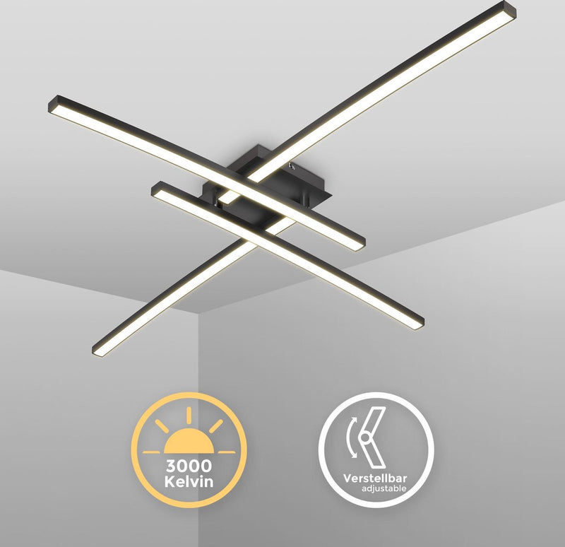 B.K.licht - Plafón LED - Plafón negro - Barra giratoria - Lámpara de salón con luz blanca cálida 3.000k - 2.200lm - 20w