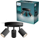 Philips wyatt opbouwspot - led gu10 fitting - richtbaar - 3 lichtpunten - ronde basisplaat - clickfix - zwart