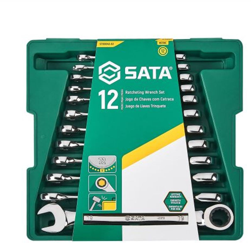 Sata ST09040-02 - Set di chiavi poligonali a cricchetto da 12 pezzi - 8-19mm - garanzia a vita