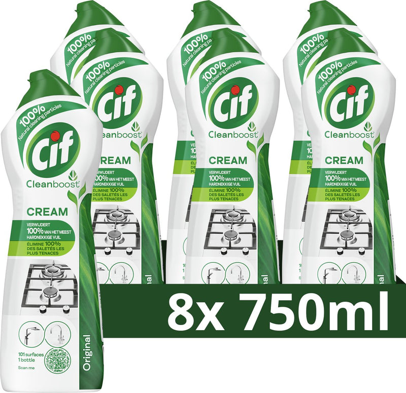 Cif - abrasivo cleanboost - ingredienti 100% naturali - 101 superfici - 8 x 750 ml