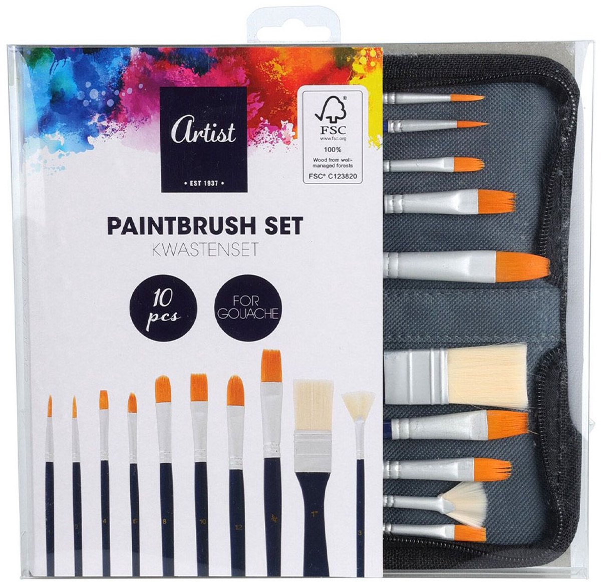 Brush set for gouache in storage bag. 10st.