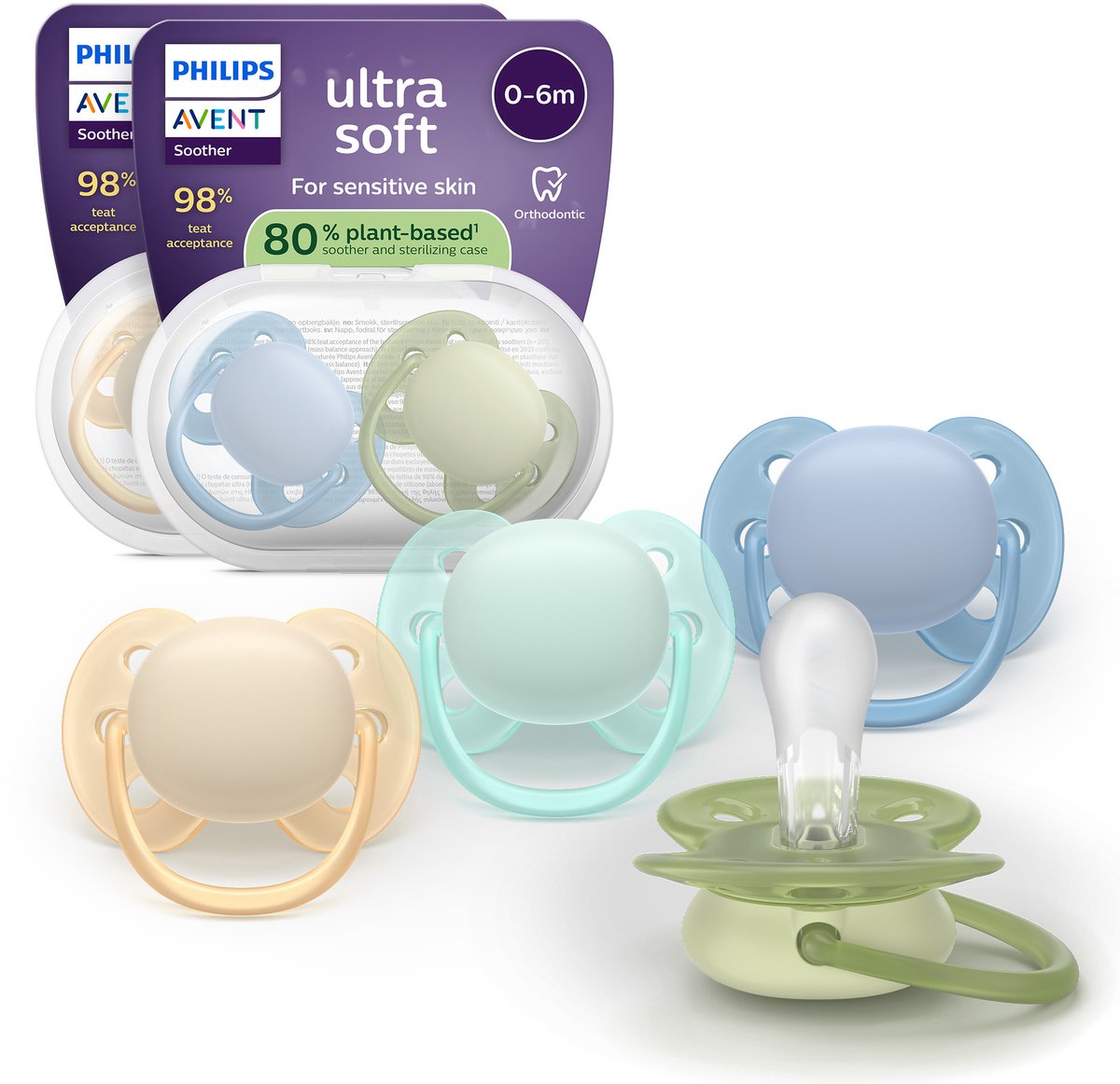 Philips avent ultra soft – ciuccio in silicone super soft (0-6 mesi) – per pelli sensibili – 4 pezzi – scf091 50