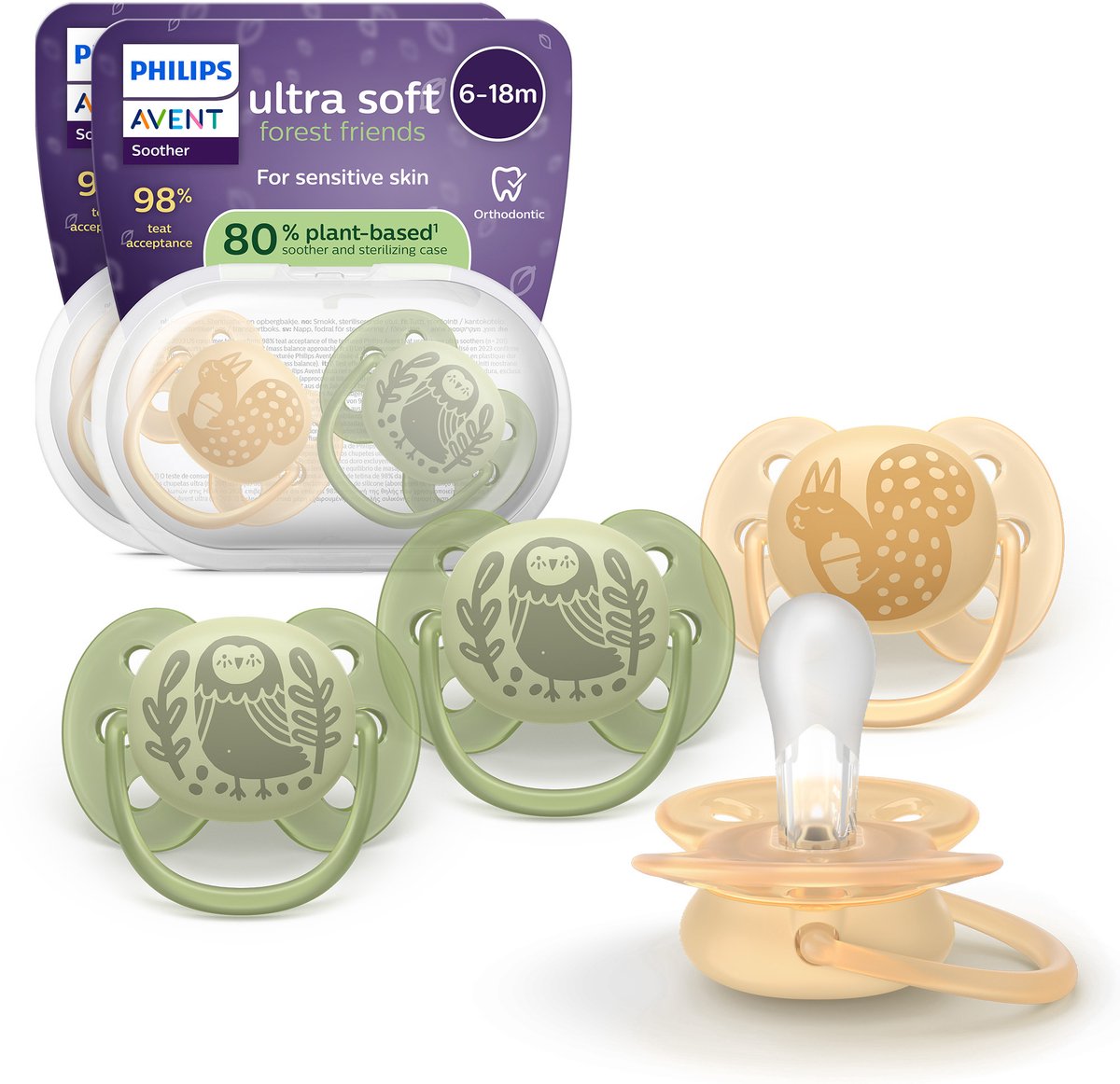 Philips avent ultra soft – ciuccio in silicone super soft (6-18 mesi) – per pelli sensibili – 4 pezzi – scf091 52