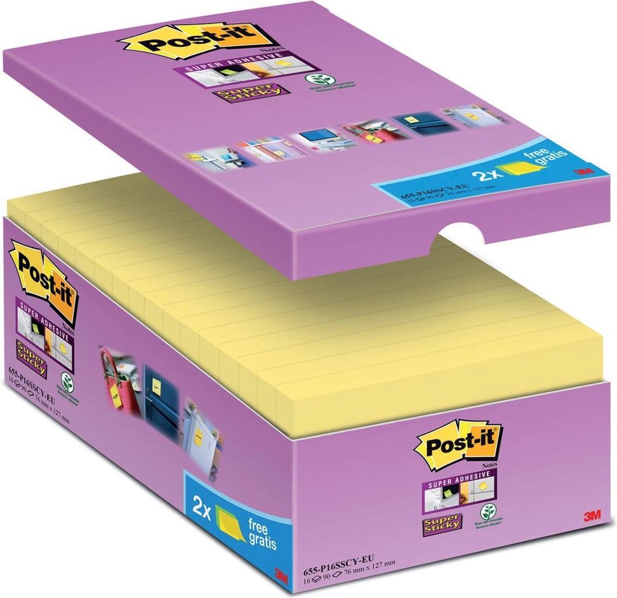 Blocco note autoadesivo post-it 16 x 90 fogli 76 x 127 mm bianco canarino