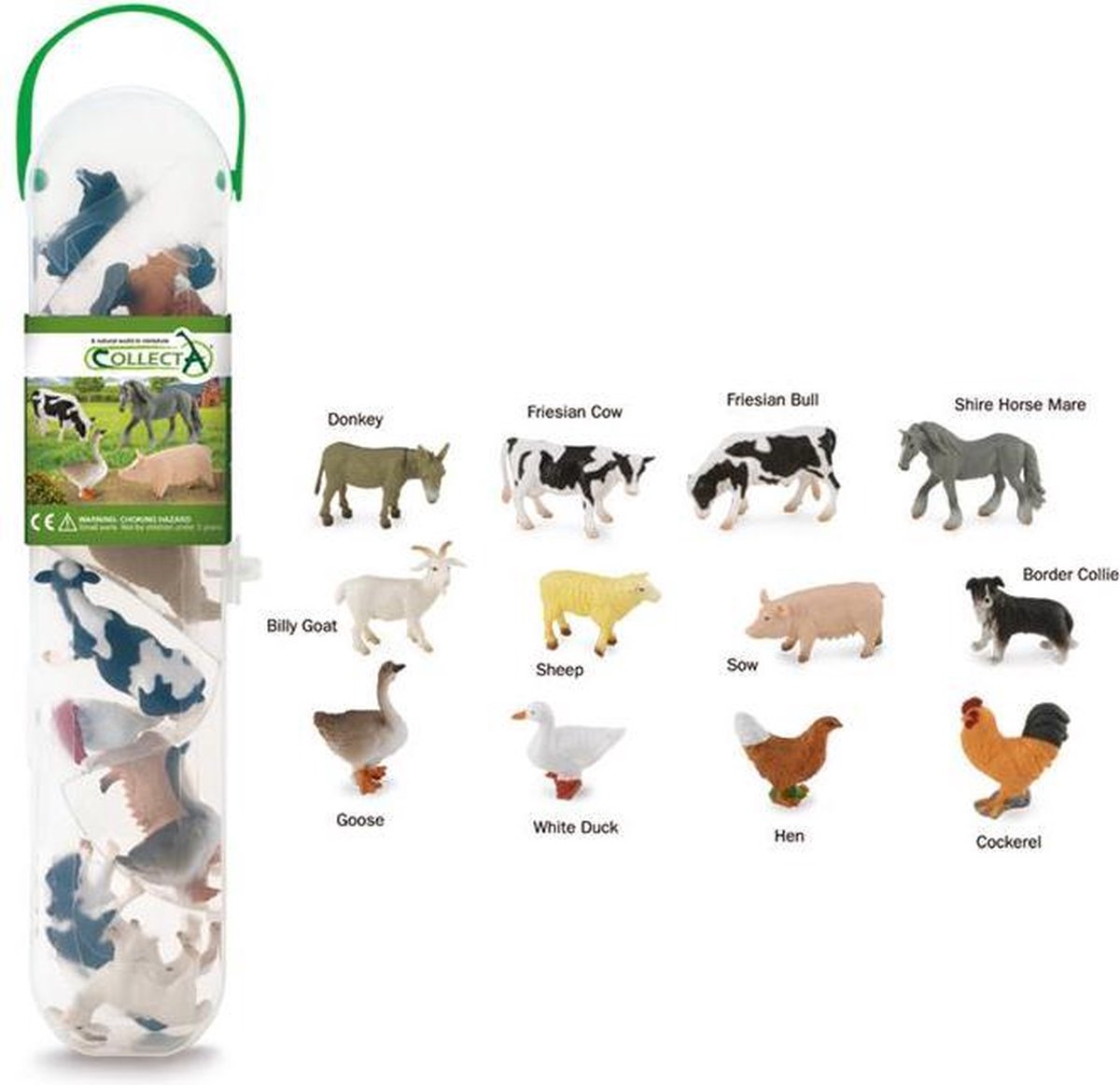 Mini set de figuras Collecta - 12 animales de granja - animales de granja - pintados a mano - miniatura