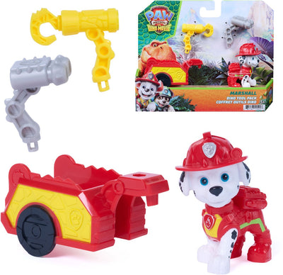 Paw patrol - de dino film - marshall dino-gereedschapsset, actiefiguur van 6,3 cm met koppelbare reddingstrailer en 2 verwisselbare gereedschappen