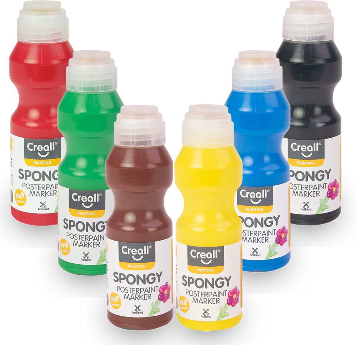 Creall spongy plakkaatverfstiften - 6 kleuren - 6x70ml - gemaakt in nl - vegan - glutenvrij