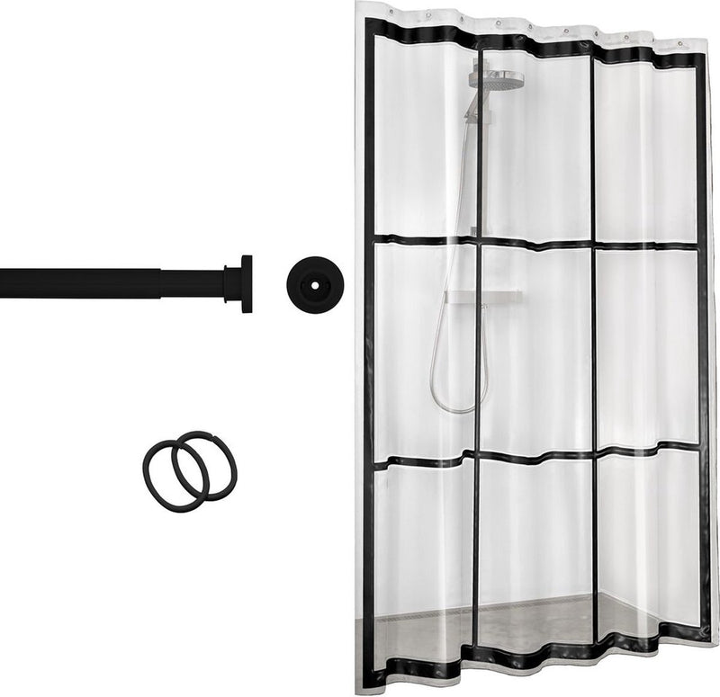 Sealskin seallux - barra para cortina de ducha 80-130 cm con cortina de ducha 180x200 cm incluyendo 12 anillas - negro transparente