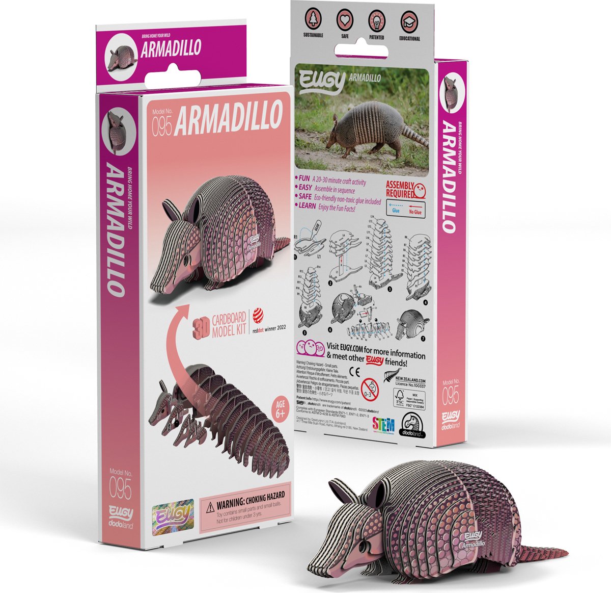 Eugy 3d puzzel - gordeldier - wilde dieren - duurzaam - verzamel ze allemaal - 6 jaar