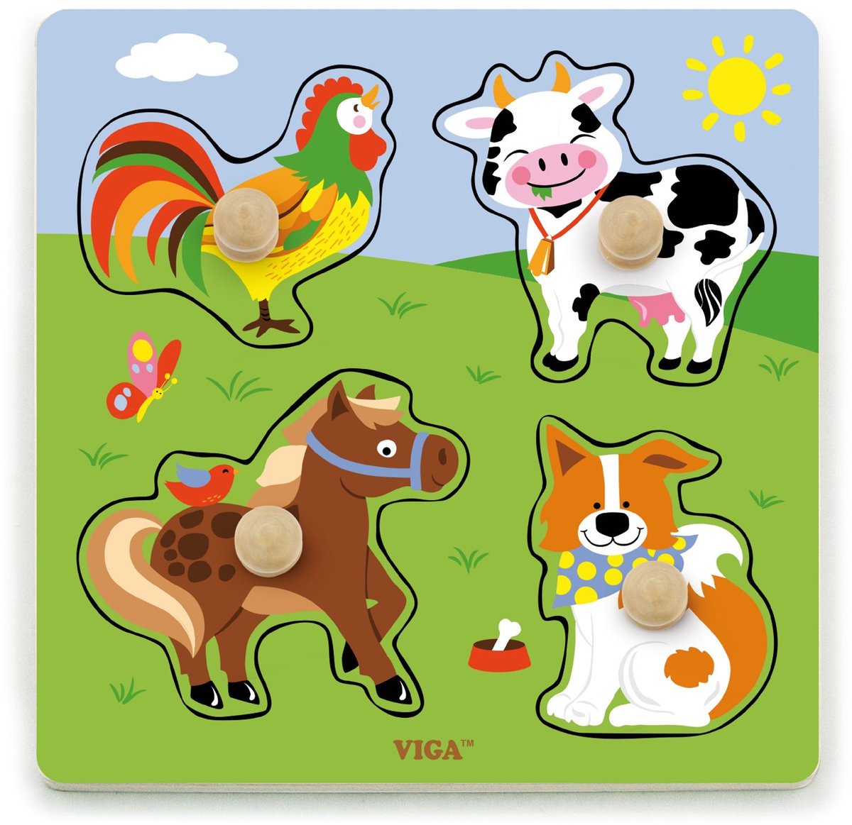 Vigatoys viga juguetes cabeza rompecabezas animales de granja junior 22,5 x 22,5 cm madera