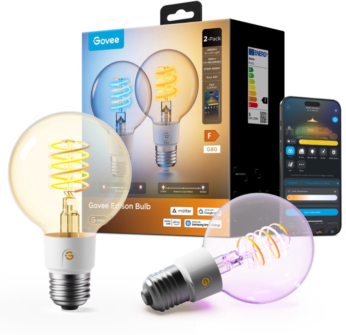 Lampadina LED Govee G80 Smart Edison E27 RGBWW Matter 500 lm 2 pezzi