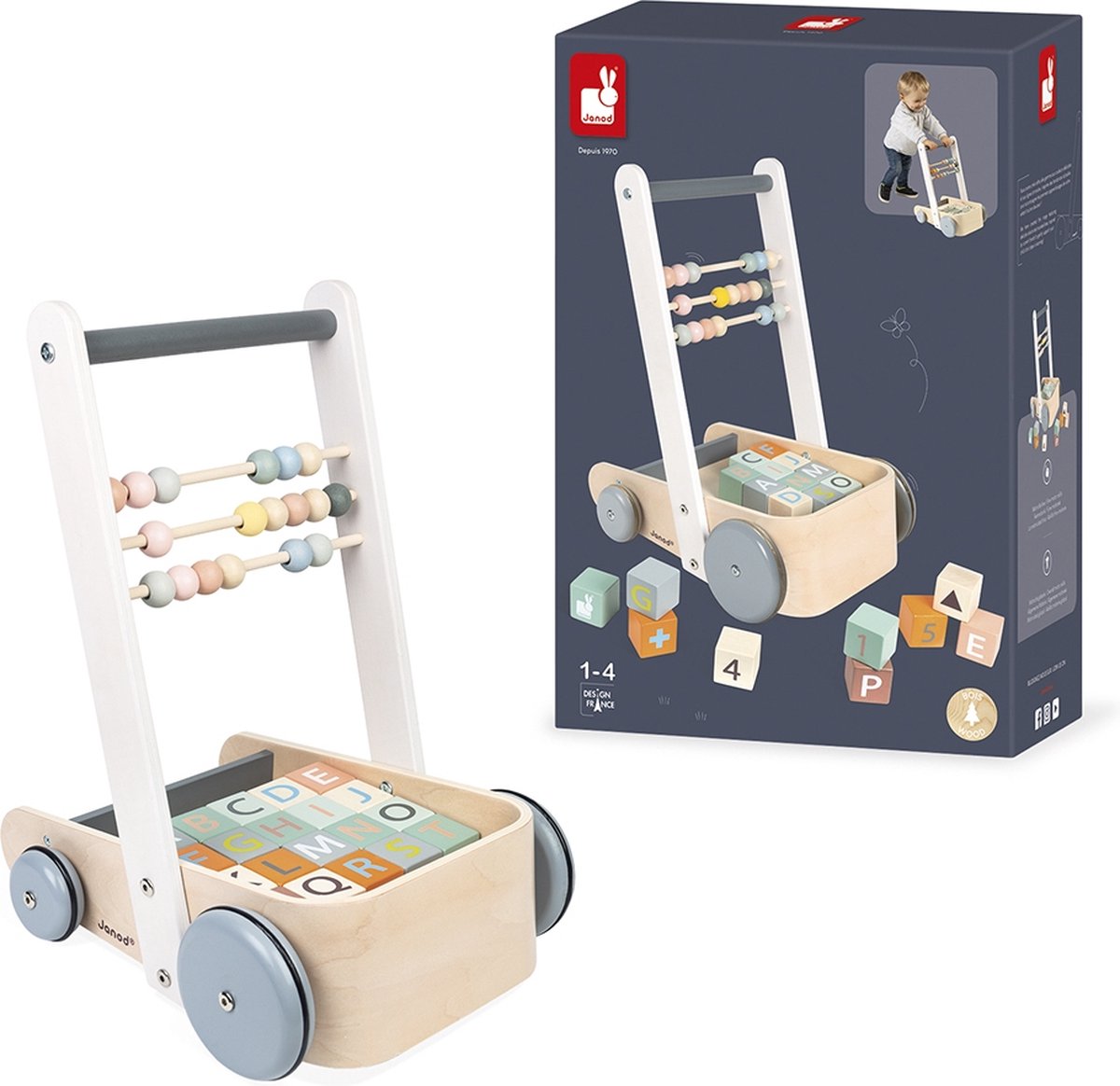 Janod - sweet capullo - carrito de actividades con bloques ABC