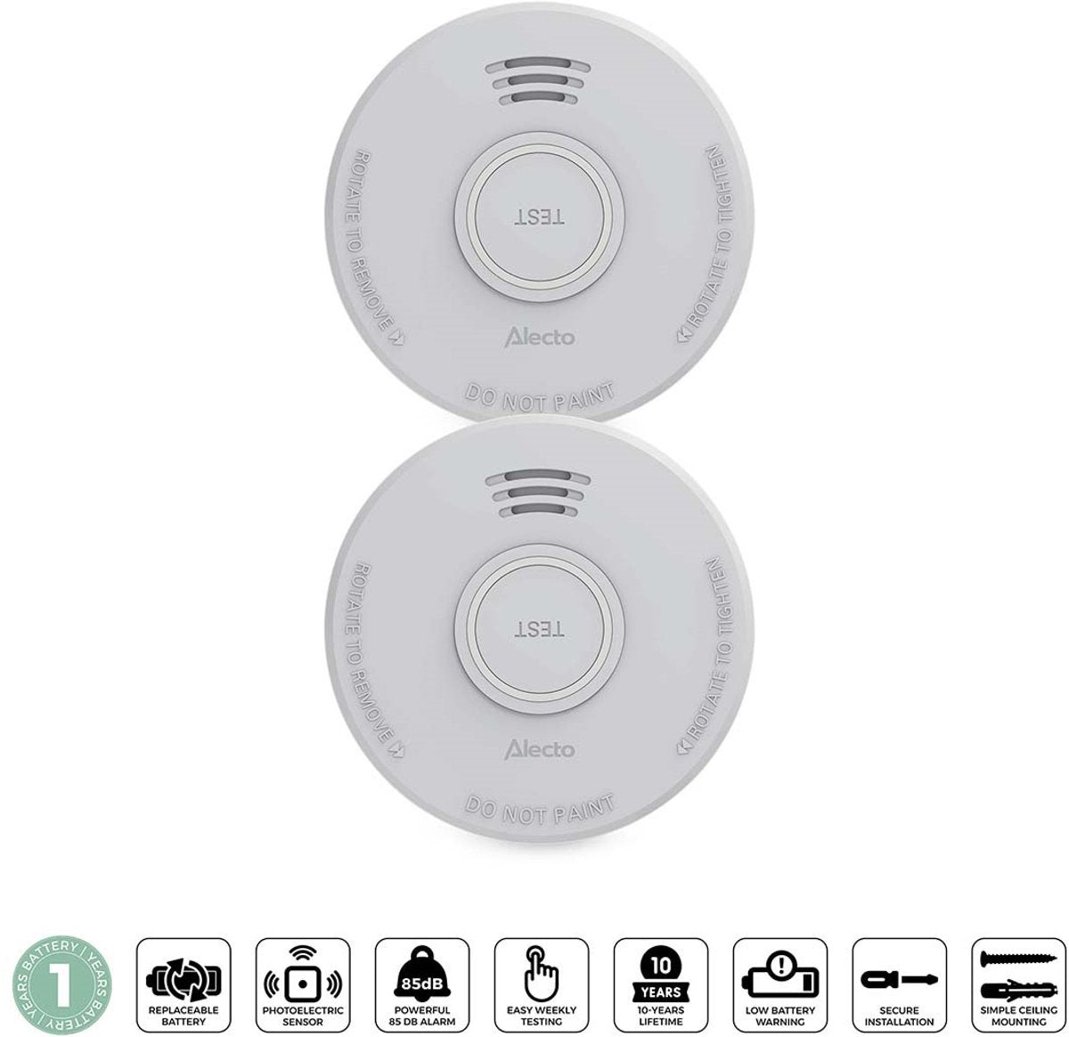 Detector de humo Alecto SD110 2x - detector de incendios con sensor de 10 años - cumple con la norma europea - 2 piezas