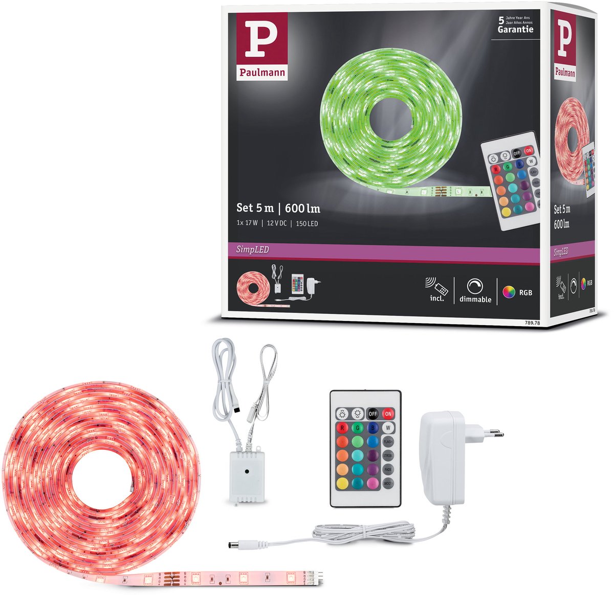 Tira de led simpled paulmann 5 metros rgb - set plug play - 17w - 12v - blanco - metal plástico