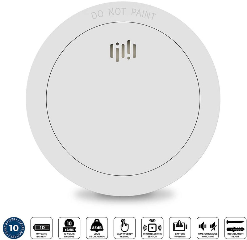 Detector de humo Alecto SD1030 - detector de incendios con batería para 10 años y diseño elegante - cumple con las normas europeas - blanco