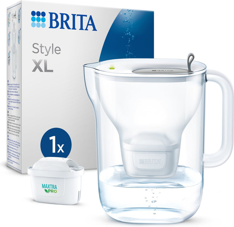 Brita - jarra con filtro de agua estilo xl - 3,6 l - gris - incl. 1 cartucho de filtro todo en uno maxtra pro