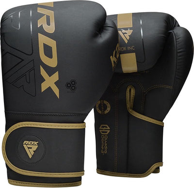 Guantoni da boxe Rdx Sports F6 Kara - Guantoni da boxe - Allenamento - Guanti per arti marziali - Boxe - Oro - Opachi - 14 oz