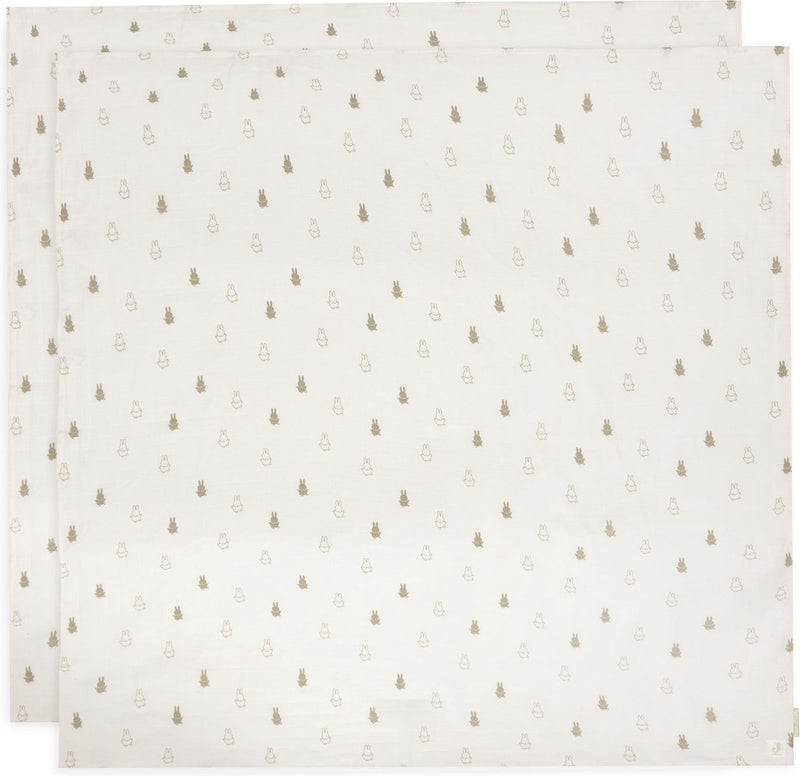 Jollein x Miffy - panno idrofilo grande 115x115 cm - fasce, panni per ruttini, panni per bambini - cotone morbido - happy miffy - verde oliva - 2 pezzi