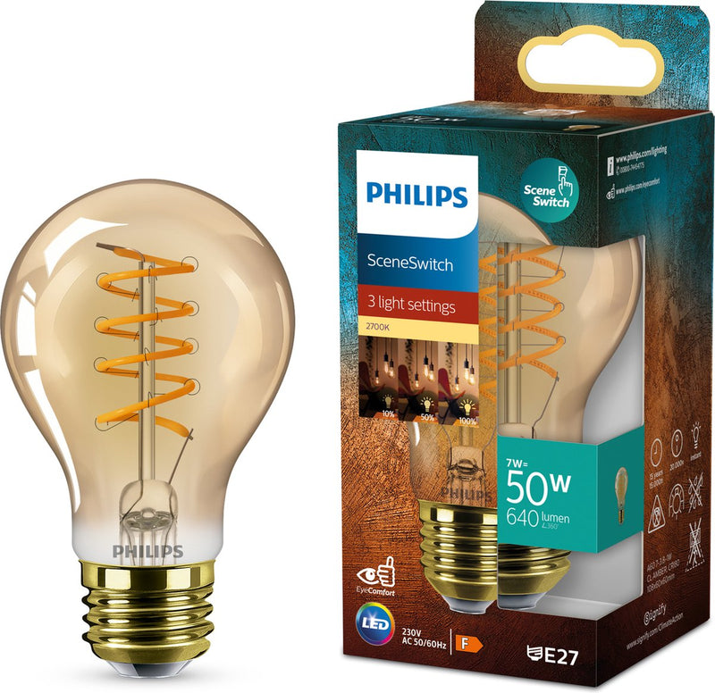 Philips LED philips deco LED - interruptor de escena - 50w - Accesorio E27 - Forma de lámpara estándar A60 - lámpara ámbar