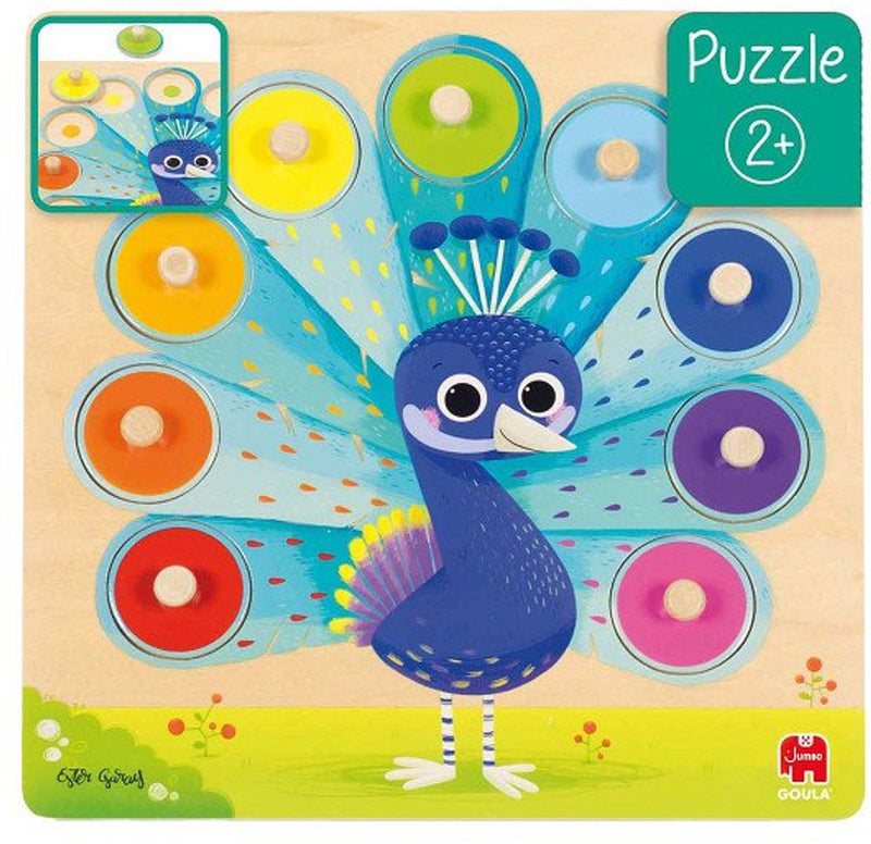 Jumbo goula - pavone puzzle con borchie in legno, 9 pz.