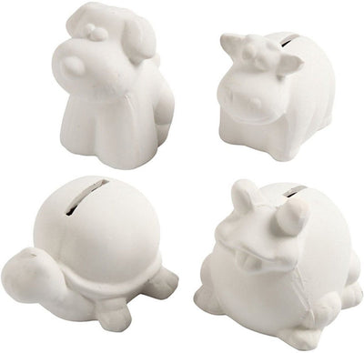 Salvadanaio animali Creativ Company, h: 7-10 cm, bianco, 4 pezzi 1 scatola