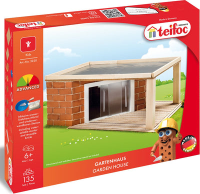 Kit de construcción Teifoc ® – casita de jardín – 135 piezas – miniladrillos reales con cemento, cuenco y paleta – kit de construcción para niños a partir de 6 años
