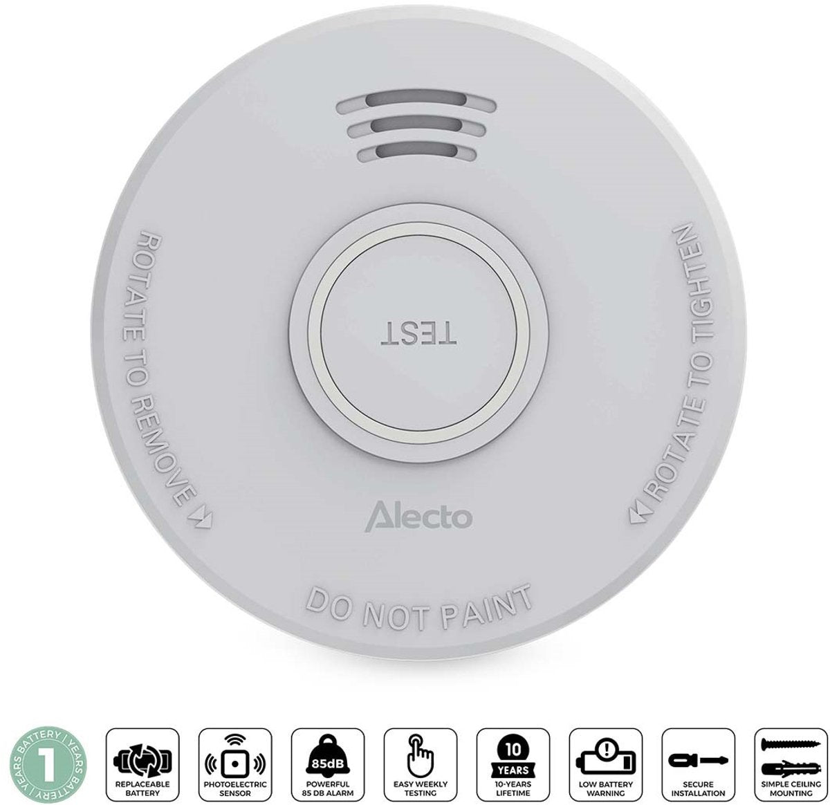 Detector de humo Alecto SD110 - detector de incendios con sensor de 10 años - cumple con las normas europeas - blanco