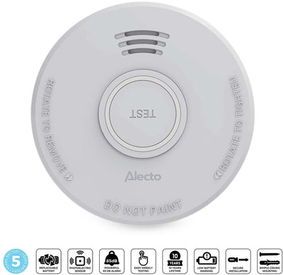 Alecto rookmelder sd530 - brandmelder met 5 jaar batterij - vervangbaar - voldoet aan europese norm - wit