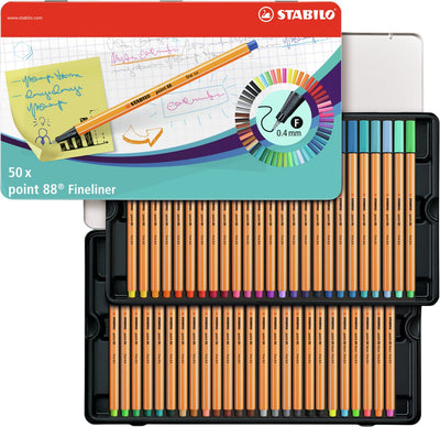 Stabilo Point 88 Fineliners de caja de metal, 50º.