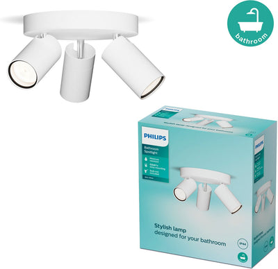 Philips LED Philips Idris spot - ceiling spot - splash-proof IP44 - black - white - bathroom lamp - three light points - round base plate - only suitable for LED spots