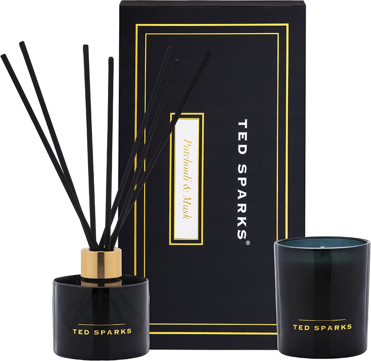 Ted Sparks - candela profumata con diffusore a bastoncini - set regalo - muschio patchouli