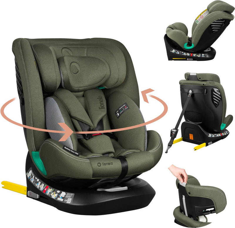 Lionelo Bastiaan Silla de auto One i-size – Top Tether ISOFIX 4 en 1 – de atrás hacia adelante – Base giratoria de 360° Easyturn – Reposacabezas ajustable de espuma viscoelástica – 40–150 cm – Uso prolongado Alto nivel de seguridad