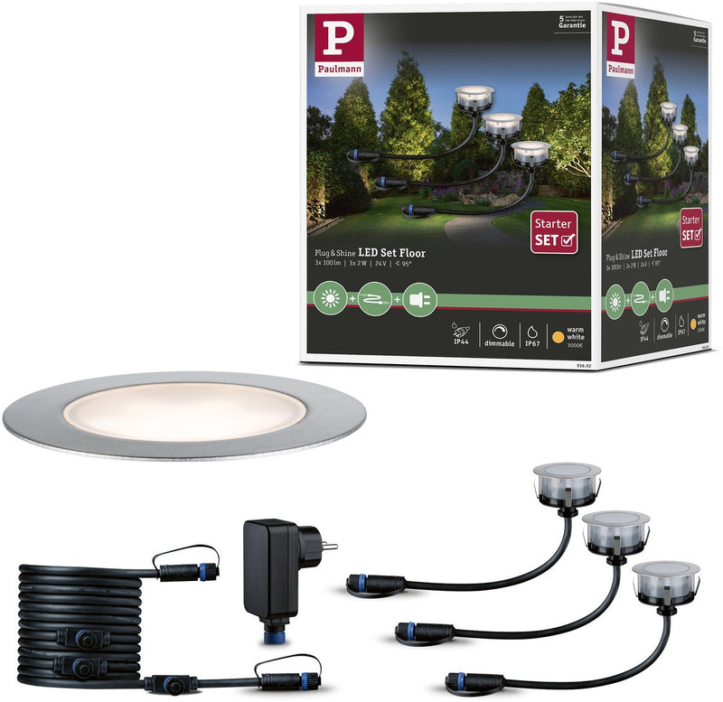 Paulmann Plug Shine LED Incasso a Terra Pavimento Eco Basic Set IP67 3000K 3x2W 21VA Argento