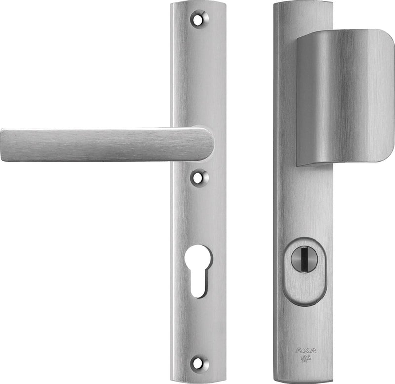 Herraje de seguridad Axa (curve plus) de aluminio de suelo estrecho: mango de empuje (modelo d-pusher block) pc72 con protección contra tracción del núcleo skg***