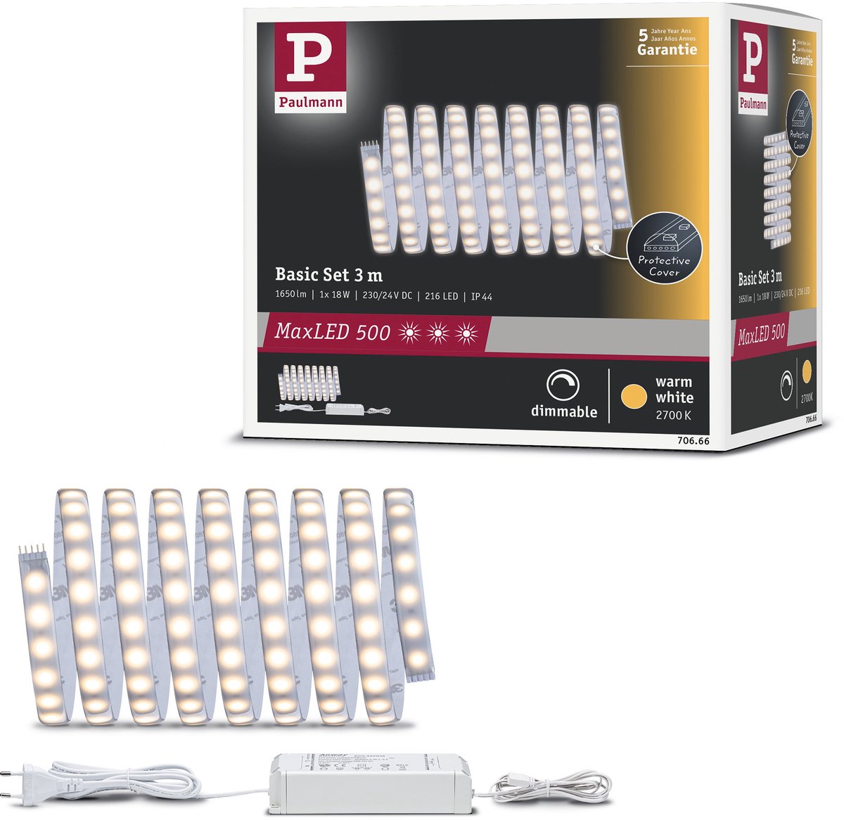 Paulmann maxled 500 led strip basisset 3m warm wit gecoat 18w 550lm m 2700k 36va