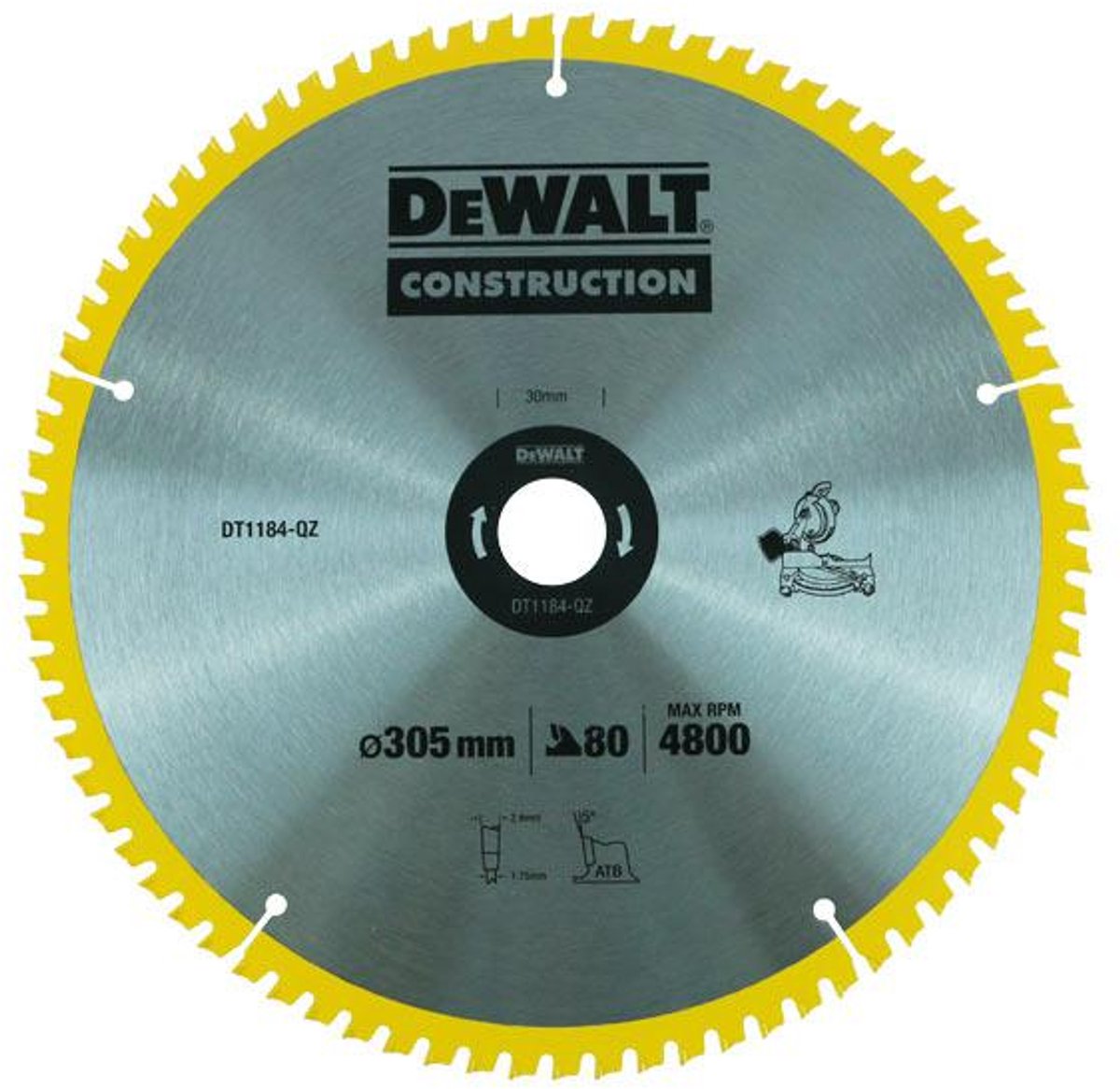 Dewalt dt1184-qz - hoja de sierra circular - 305 mm - 80 dientes - para madera
