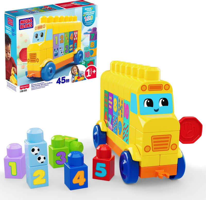 Mega bloques de construcción y autobús para contar - juego de juguetes con bloques de construcción - 45 piezas