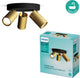 Philips LED Philips Idris spot - ceiling spot - splash-proof IP44 - black with gold - bathroom lamp - three light points - round base plate - only suitable for LED spots