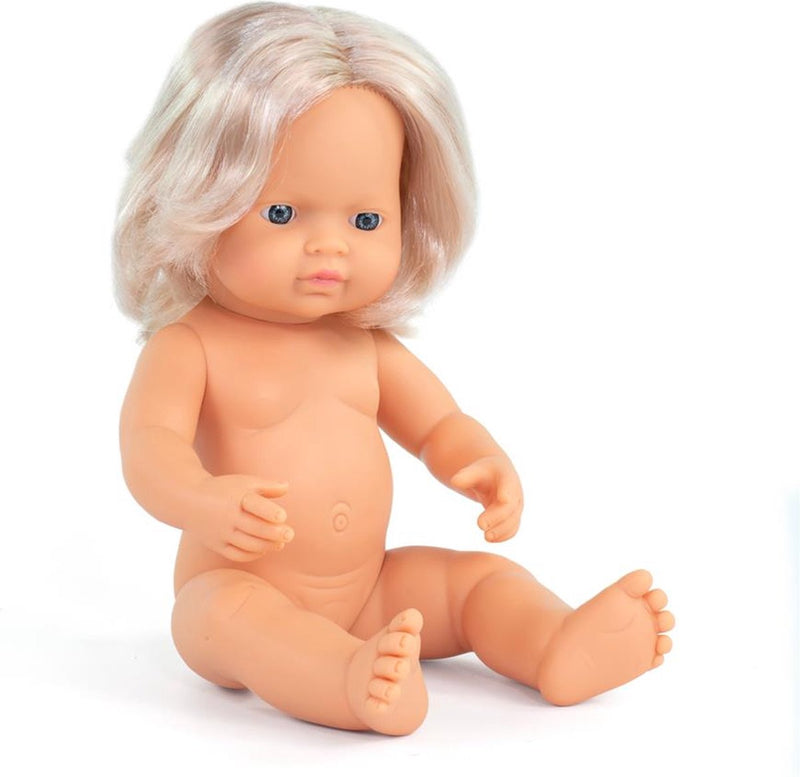 Bambola Miniland - ragazza europea 38 cm - con profumo di vaniglia - impermeabile - 10 mesi