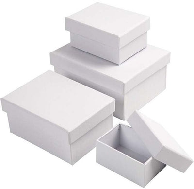Creativ Company rectangular boxes white with lid, 4st.