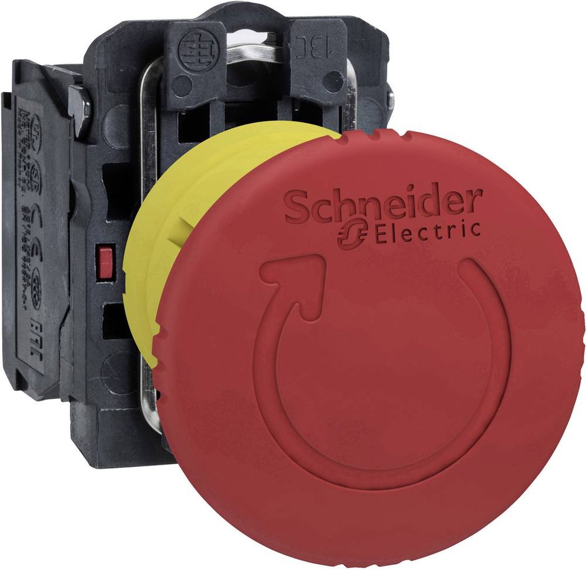 Schneider electric xb5as8442 noodstopknop metalen frontring, met not-aus schakelaar, rond, terugstelbaar, vergrendelbaa