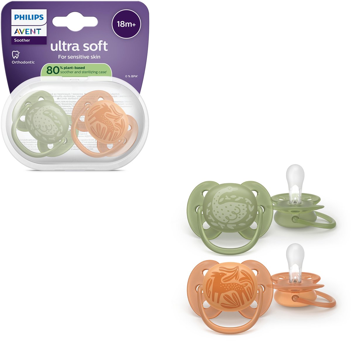 Philips avent ultra soft – ciuccio in silicone super morbido (18 mesi+) – per pelli sensibili – 2 pezzi – scf093 06