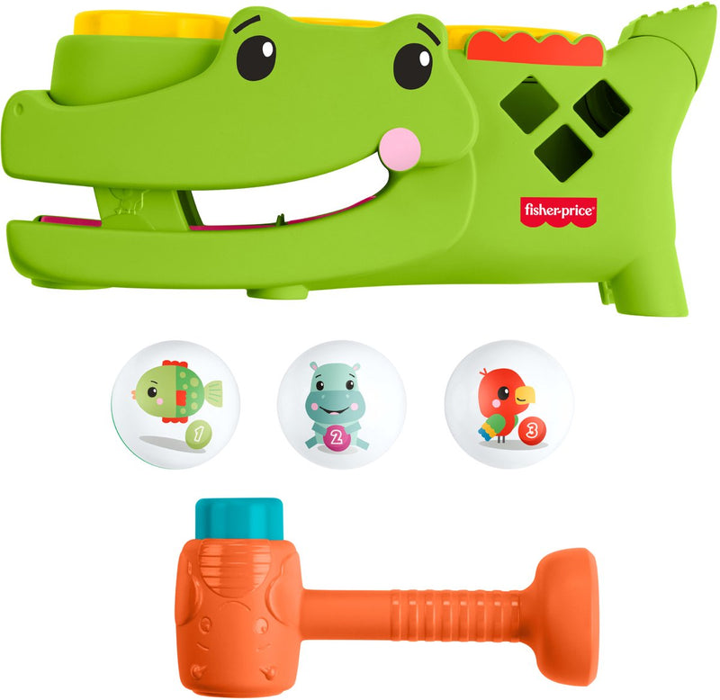 Fisher-price sit and tap rolligator - juguete para bebé con actividad de golpeteo y juego de gateo - 3 bolas y martillo