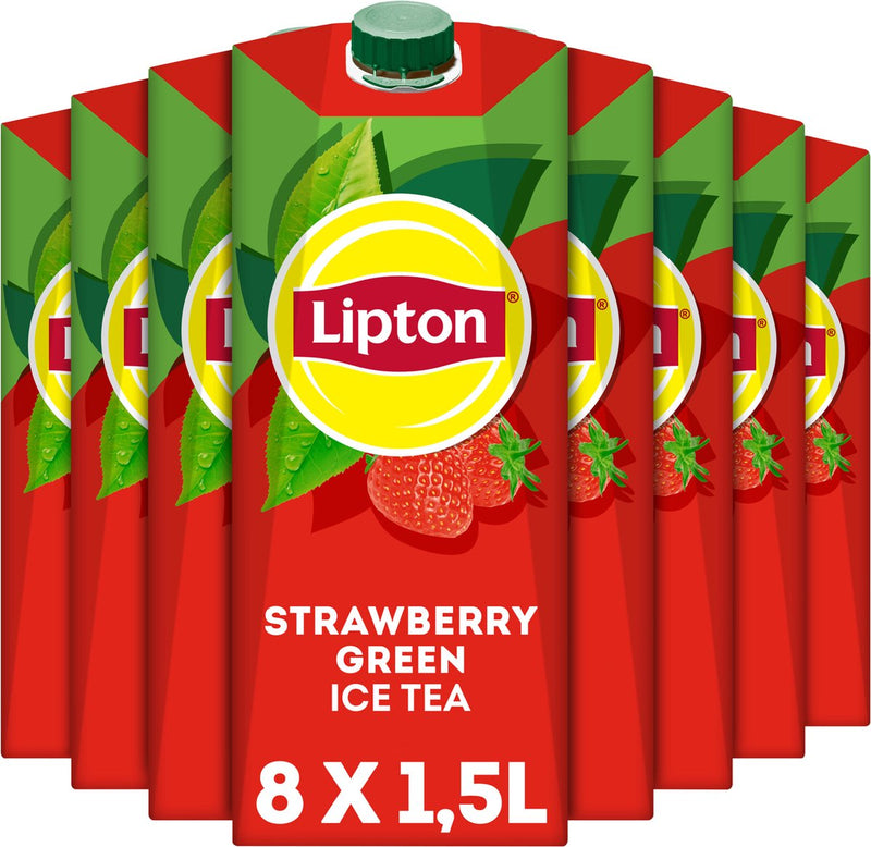 Paquete de té helado Lipton verde - fresa - bajo en azúcar - 8 x 1500 ml - paquete económico