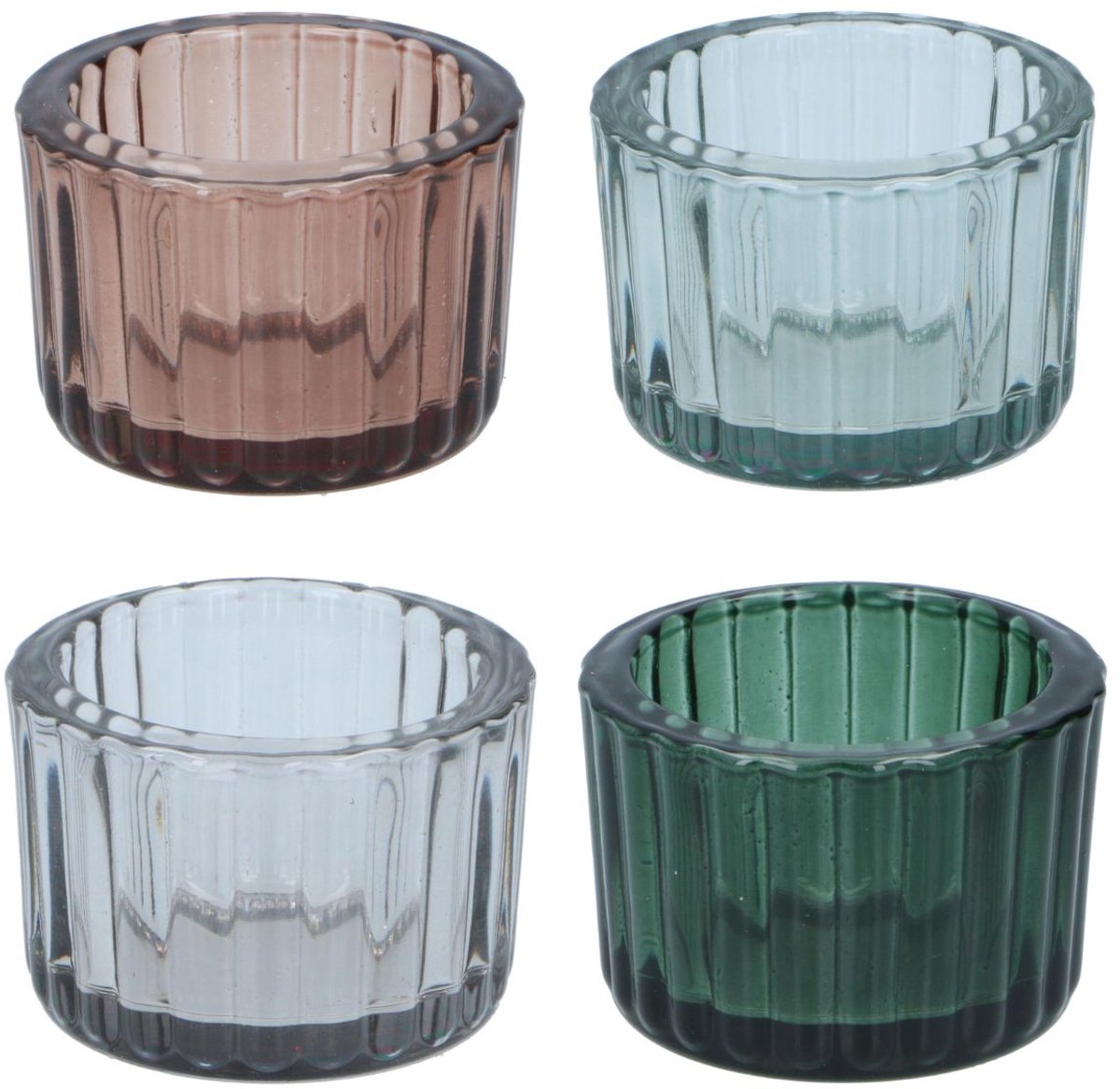 Arti casa theelichthouders set van 4 - geribbeld design - waxinelichthouder voor tafel en woonkamer - ø 5,5 x 3,5 cm