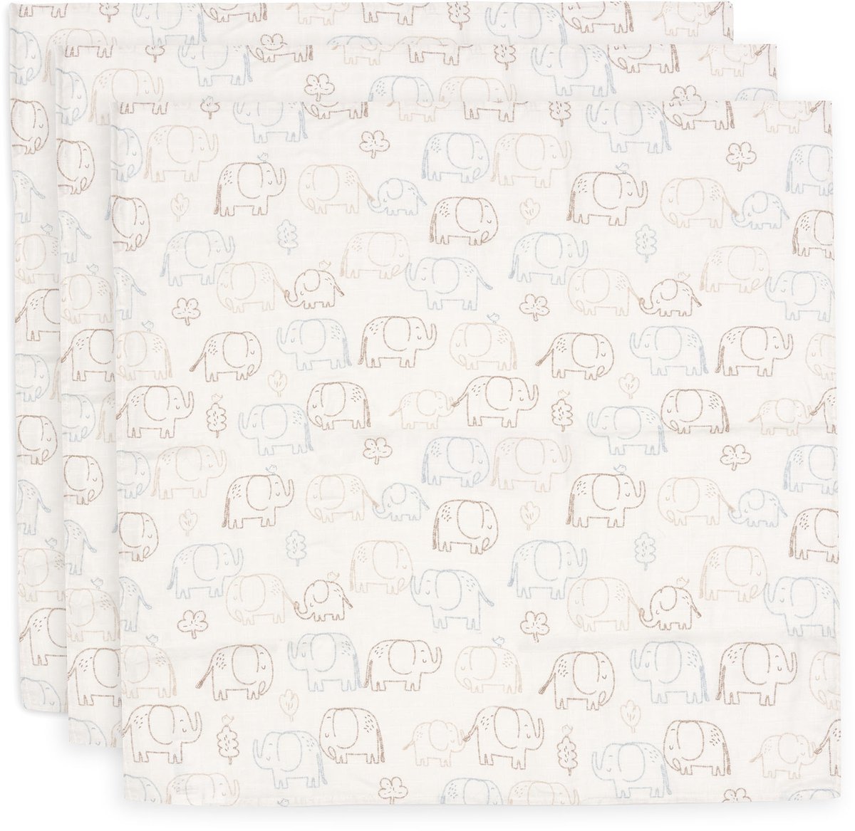 Jollein hydrofiele doek small - 70x70cm - elephant tales - 3 stuks