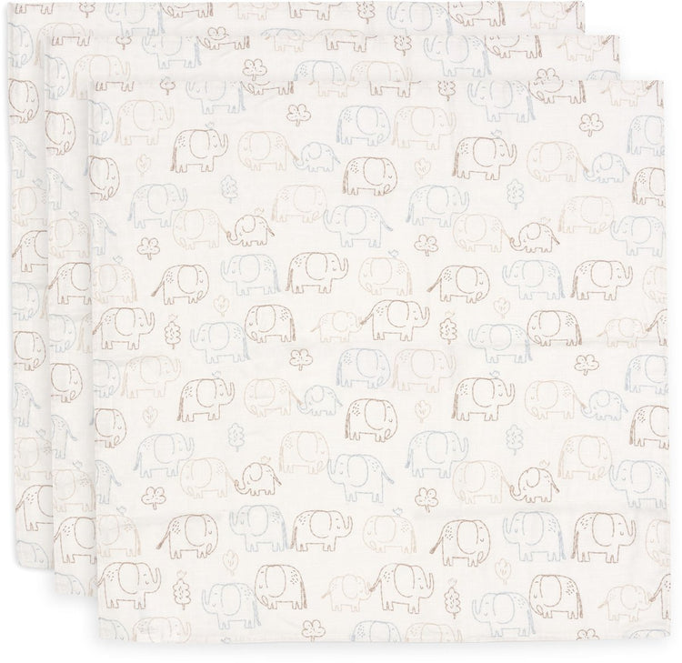 Jollein hydrofiele doek small - 70x70cm - elephant tales - 3 stuks